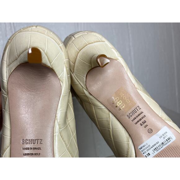 SCHUTZ Maryana Croc Embossed Leather Knee High Boots in Almond Buff US 8.5 NWOB - Picture 8 of 9